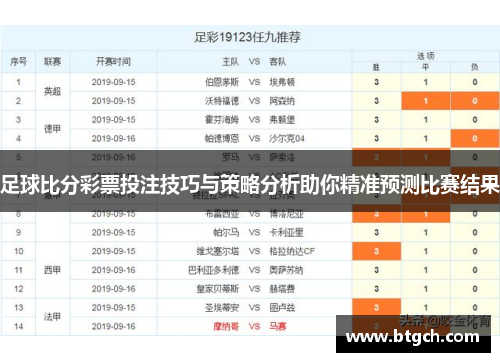 足球比分彩票投注技巧与策略分析助你精准预测比赛结果